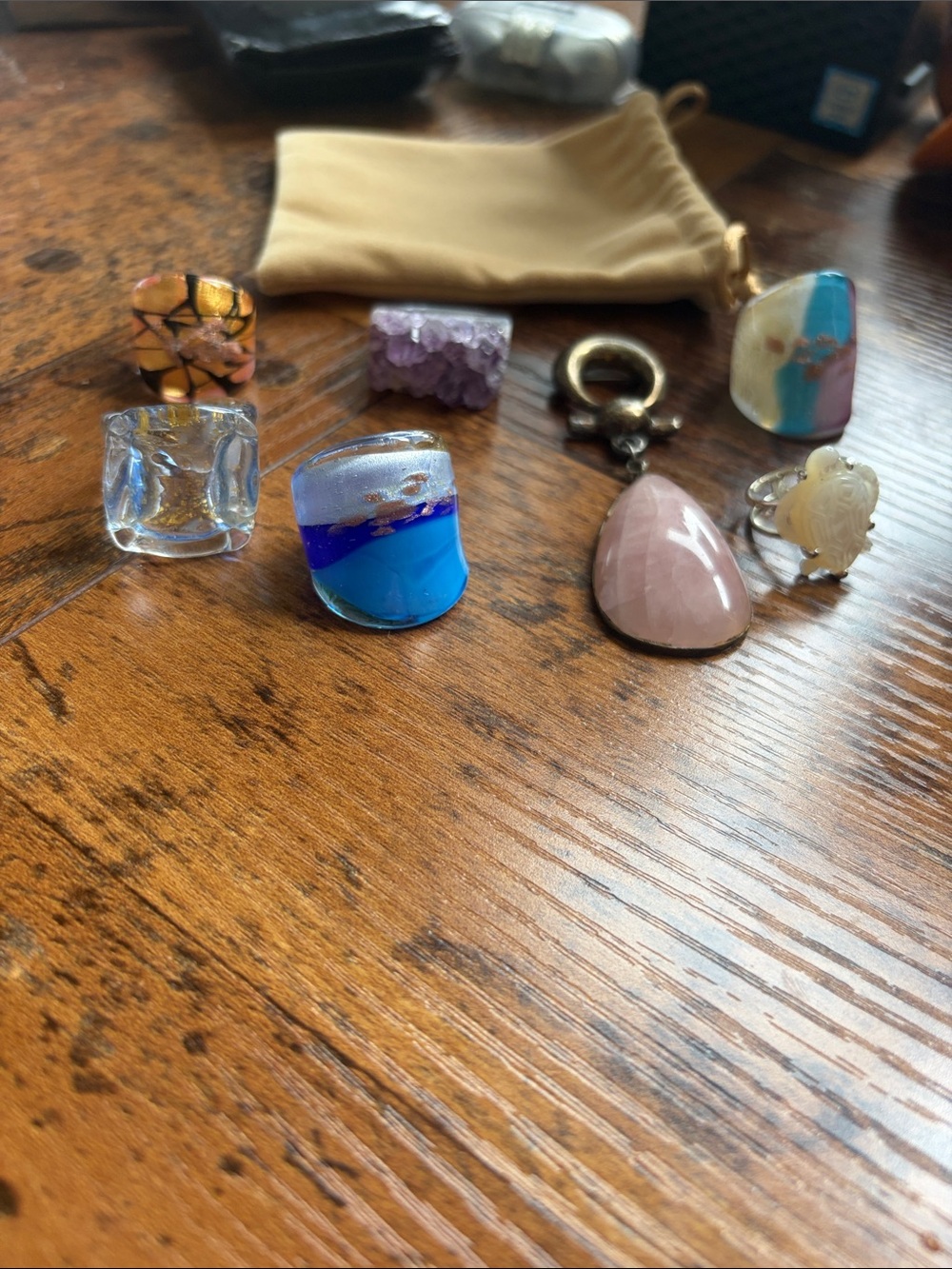 Mixed Glass and Stone Accent Beads with Pink Teardrop Pendant